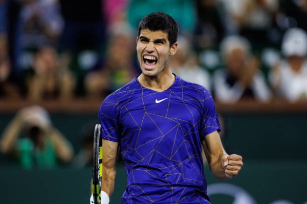 Carlos Alcaraz celebrates victory at the ATP Indian Wells Masters.