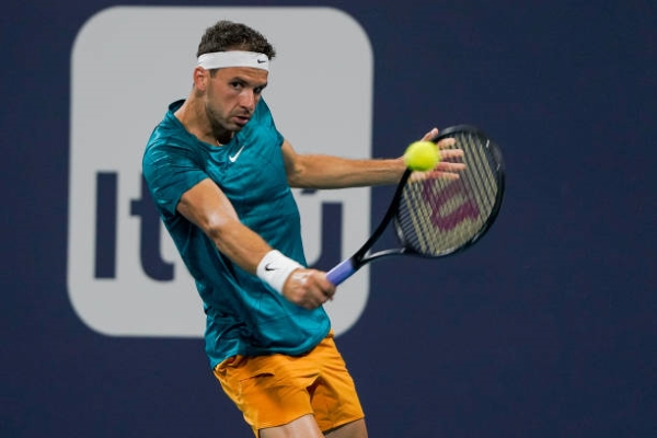 Grigor Dimitrov in action ahead of the ATP Monte Carlo Masters.