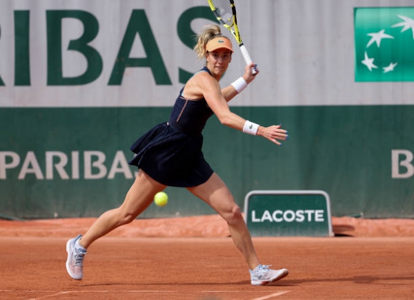 Bernarda Pera in action ahead of the WTA Budapest Grand Prix.