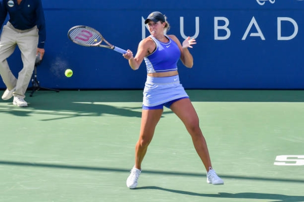 Madison Keys in action at the WTA San Jose Classic.