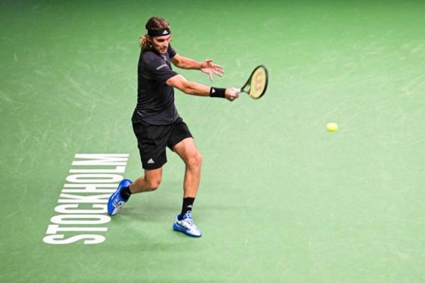 Stefanos Tsitsipas in action at the ATP Stockholm Open.