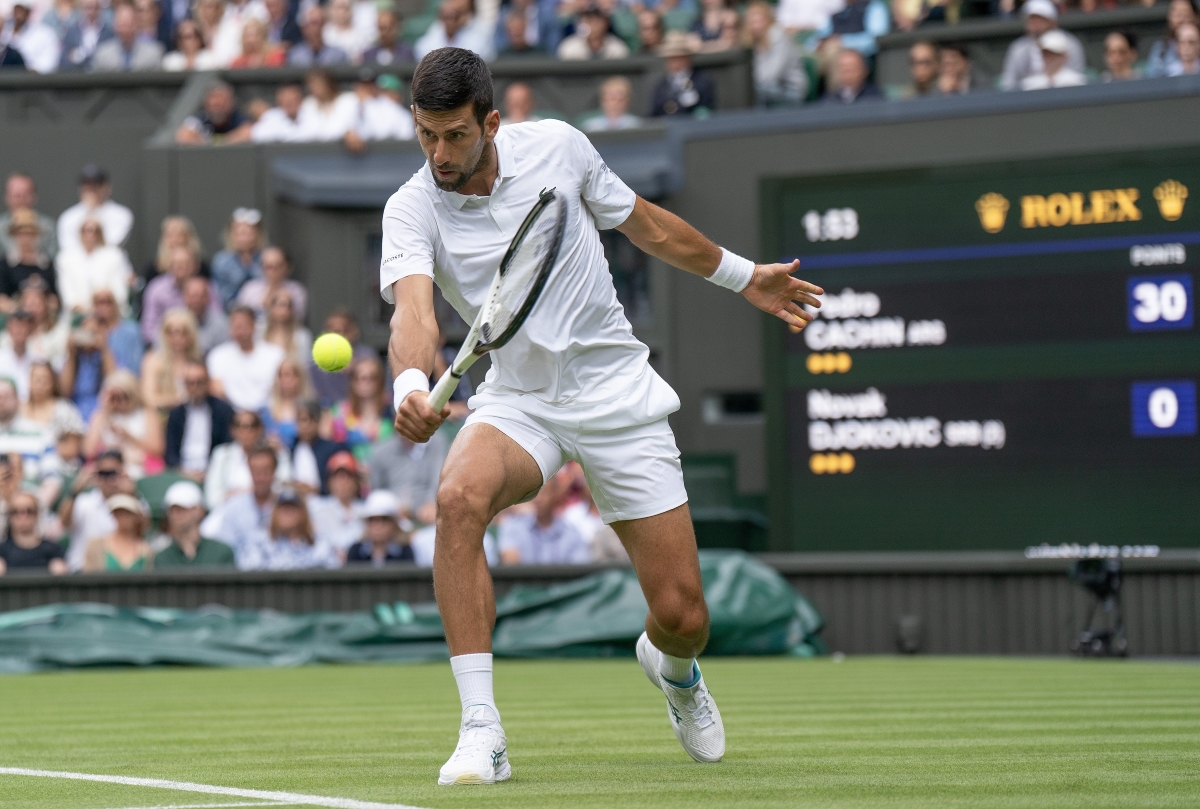 Novak Djokovic in action at Wimbledon.