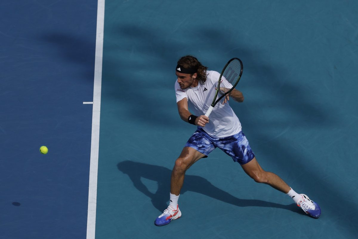 Stefanos Tsitsipas in action ahead of the ATP Los Cabos Open.