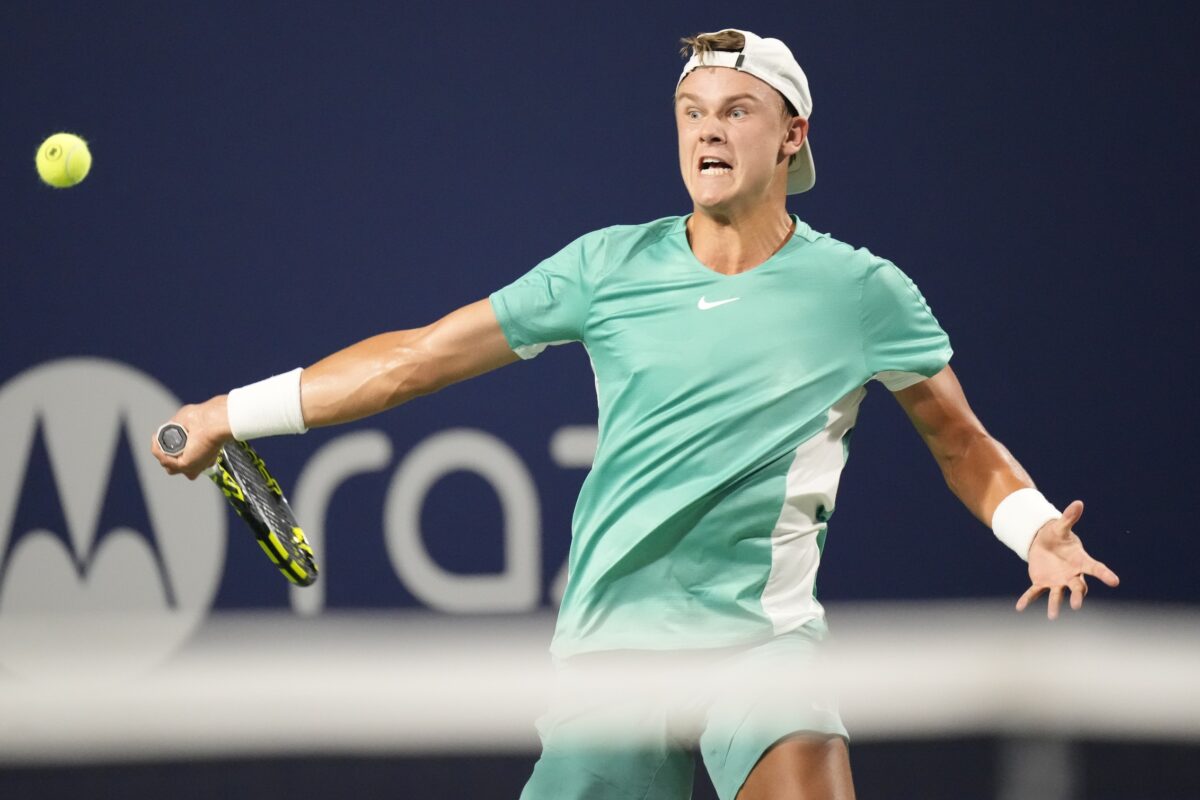 Holger Rune in action ahead of the ATP Paris Masters.