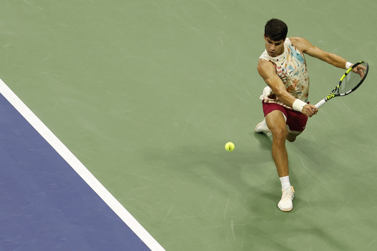 Carlos Alcaraz in action ahead of the ATP Shanghai Masters.