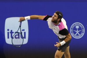 Karen Khachanov in action ahead of the ATP Almaty Open.